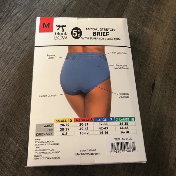 Black Bow Ladies' High Waist Brief, 5-pack - Picture 5 of 13